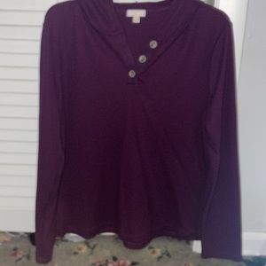 Purple quarter button hooded shirt. Size large.